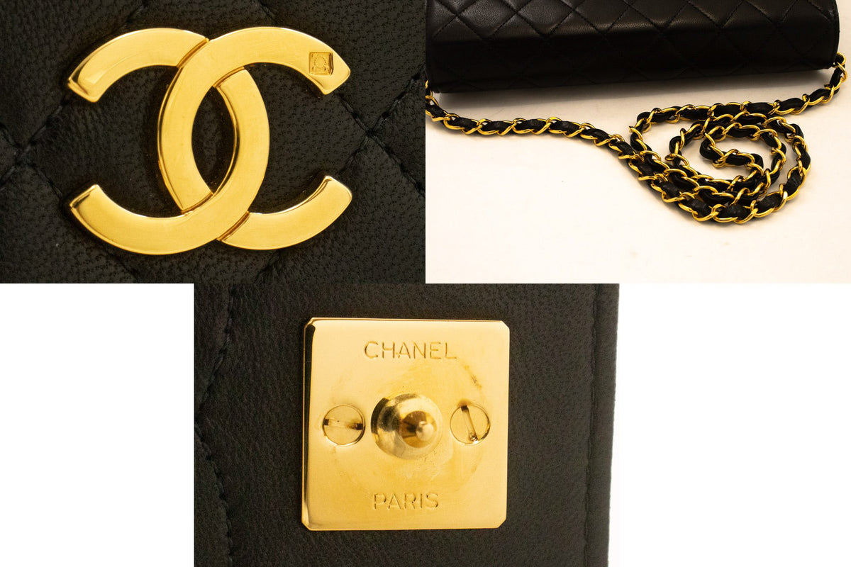 CHANEL Full Flap Chain Schoudertas Clutch Zwart Gewatteerd Lamsleer ao5 — hardware hannari-shop