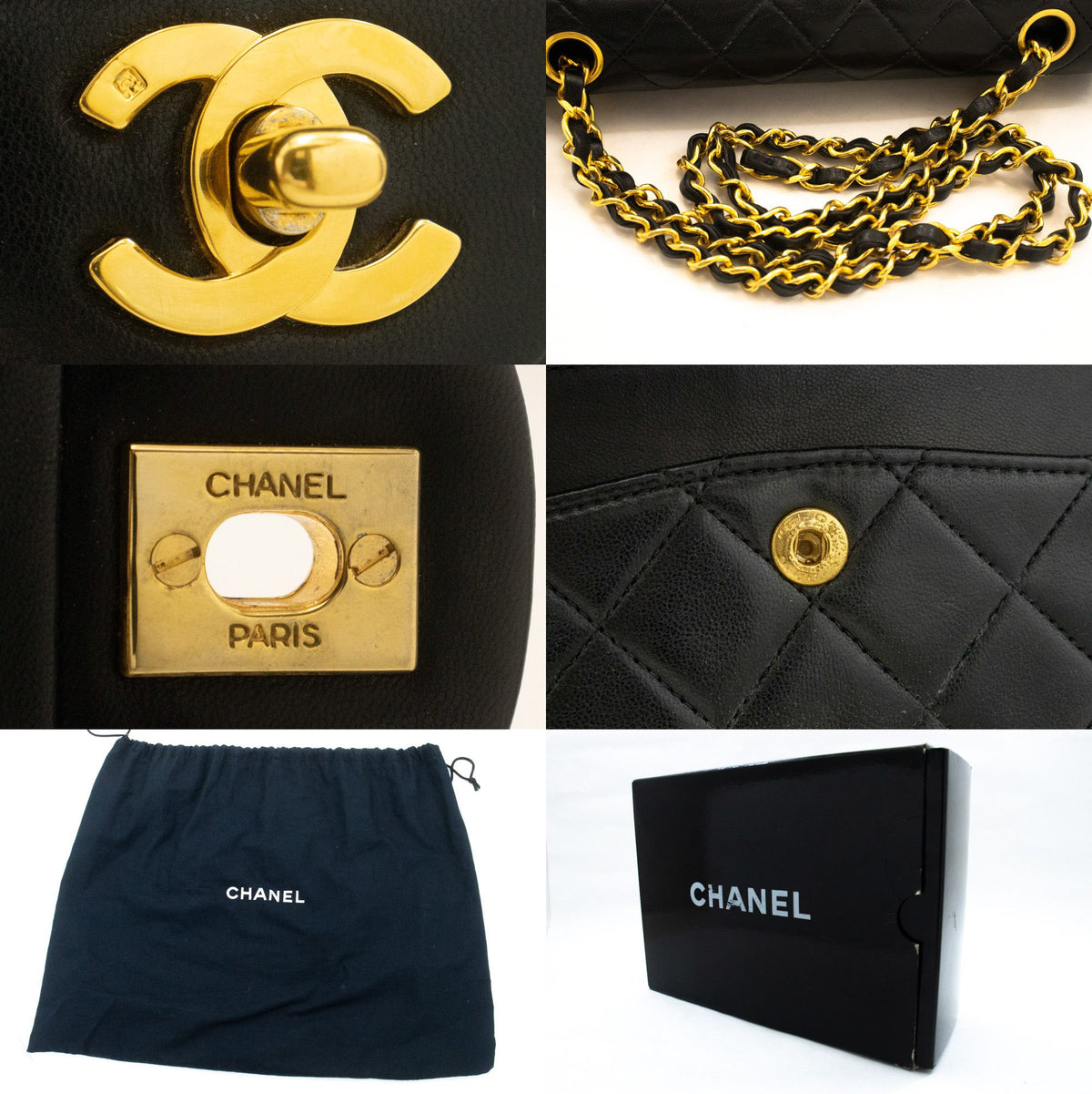 CHANEL Classic Double Flap 9" Chain Schoudertas Zwart Lamsleer ap2 — hardware hannari-shop