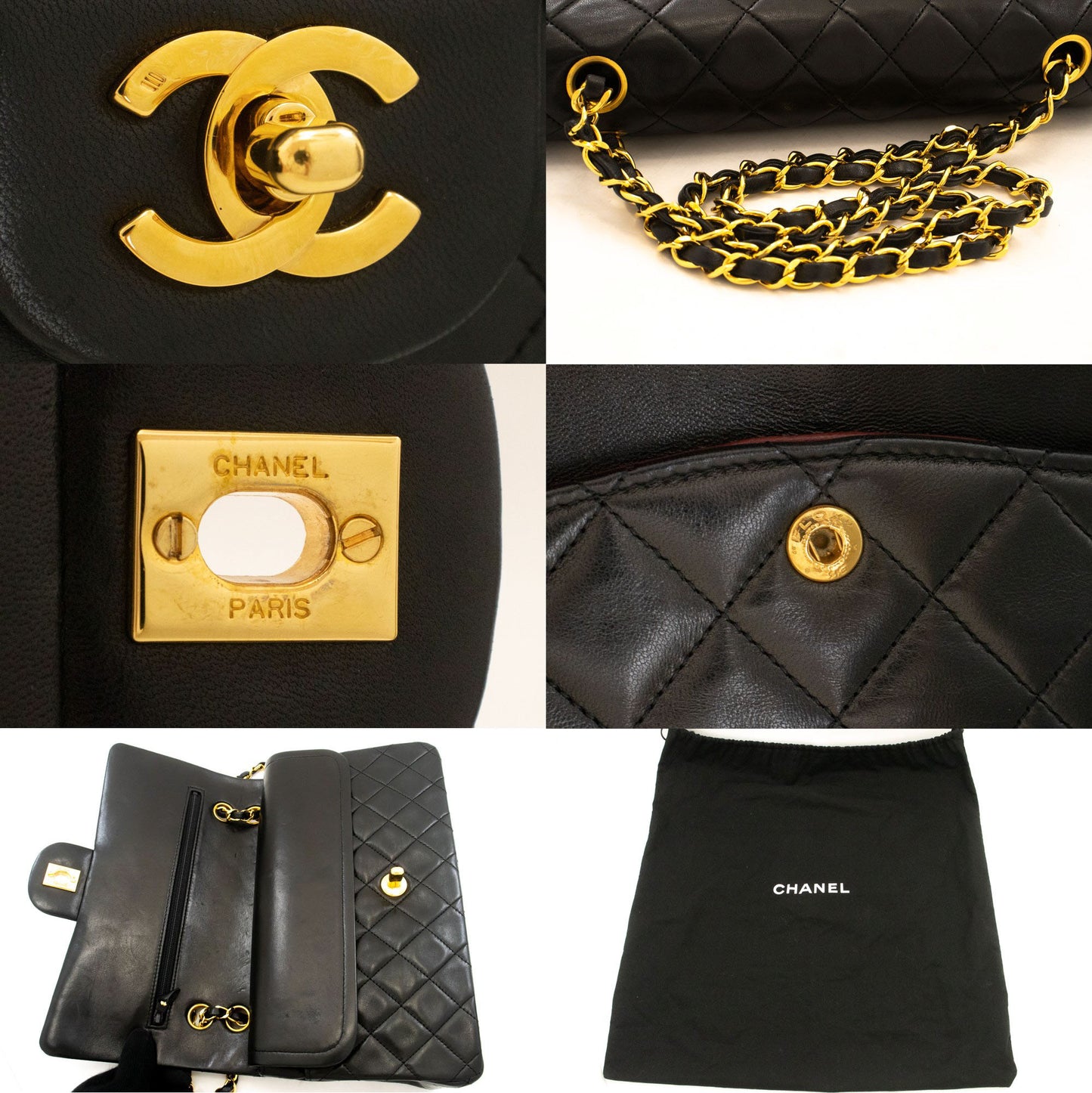 CHANEL Classic Double Flap 10" Chain Schoudertas Zwart Lamssuède ak3 hannari-shop