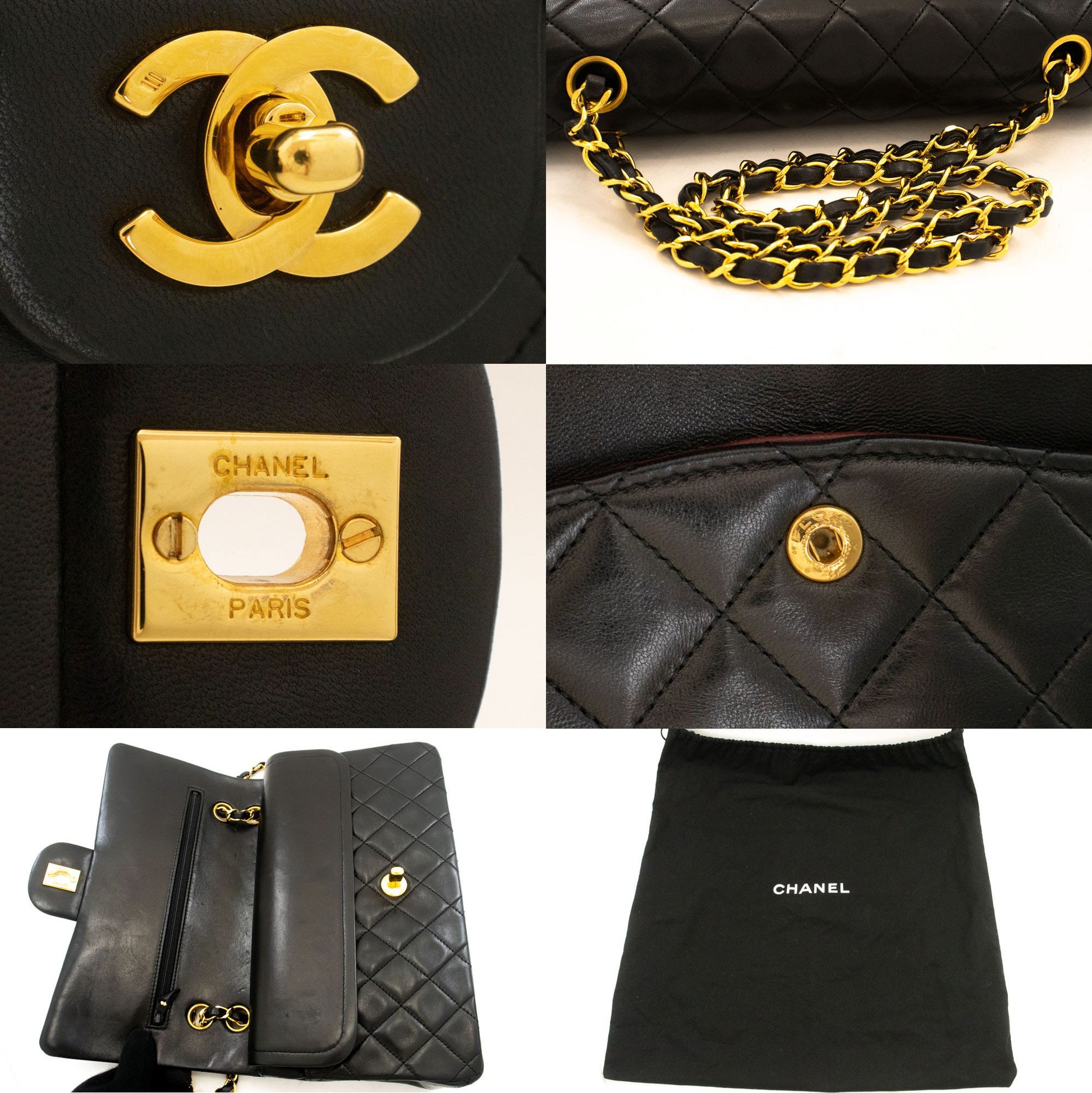 CHANEL Classic Double Flap 10" Chain Schoudertas Zwart Lamssuède ak3 hannari-shop