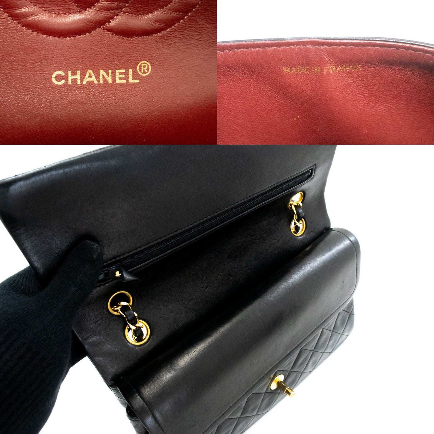 CHANEL Classic Double Flap 10" Chain Schoudertas Zwart Lamssuède ak3 hannari-shop