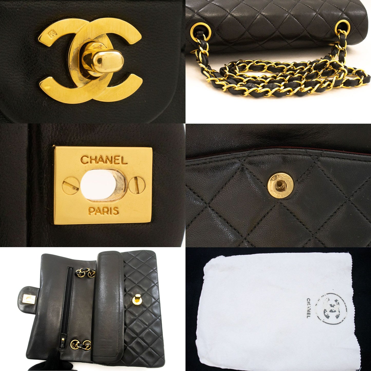 CHANEL Classic Double Flap 9" Chain Schoudertas Zwart Lamsleer aj4 hannari-shop