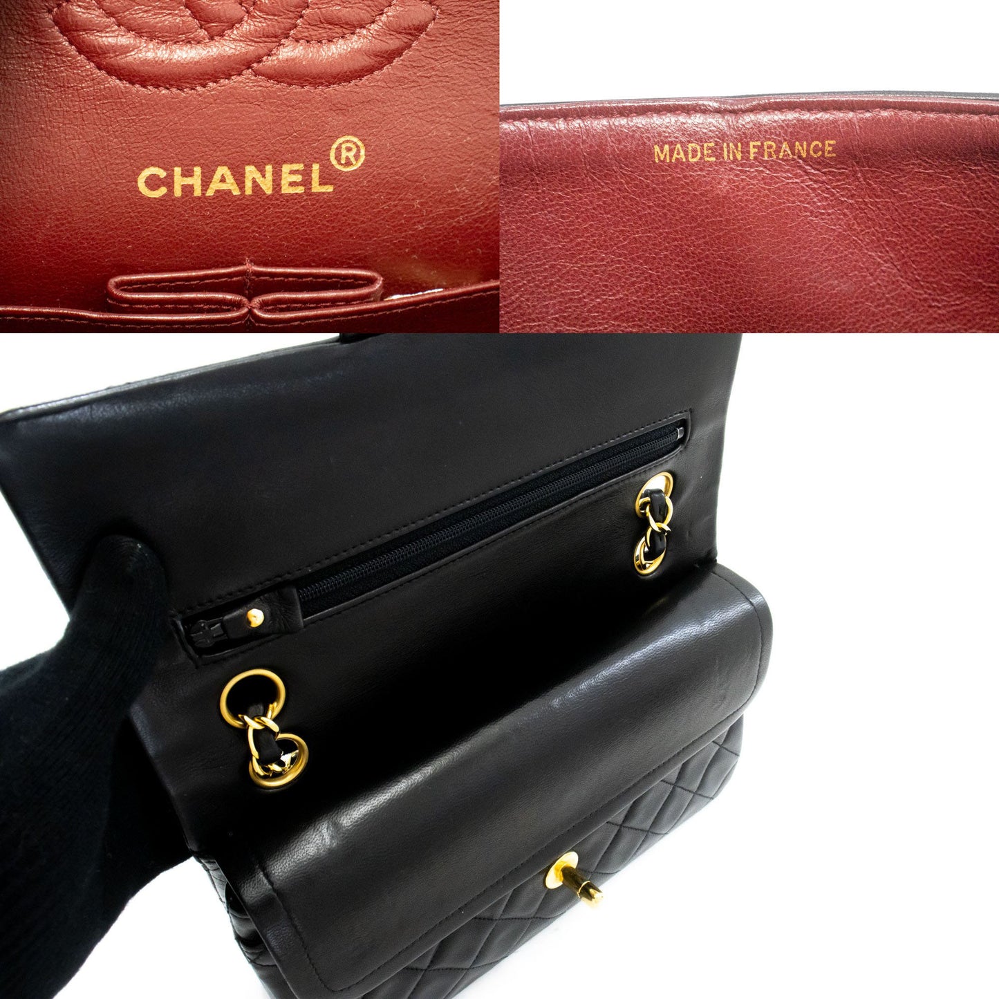 CHANEL Classic Double Flap 9" Chain Schoudertas Zwart Lamsleer aj4 hannari-shop