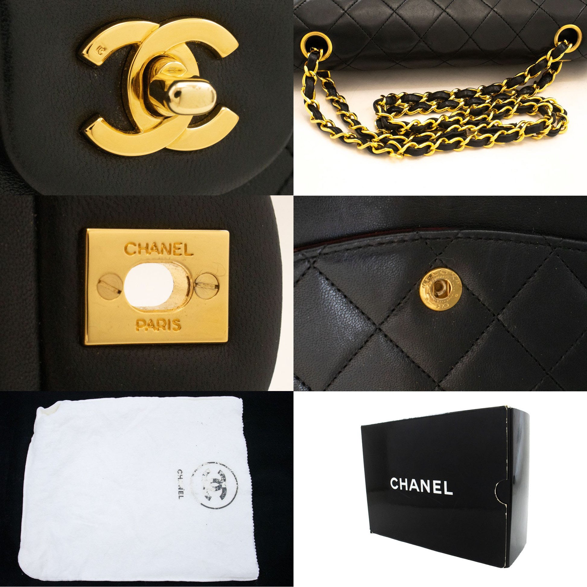CHANEL Classic Double Flap 10" Chain Schoudertas Zwart Lamsleer aj5 hannari-shop