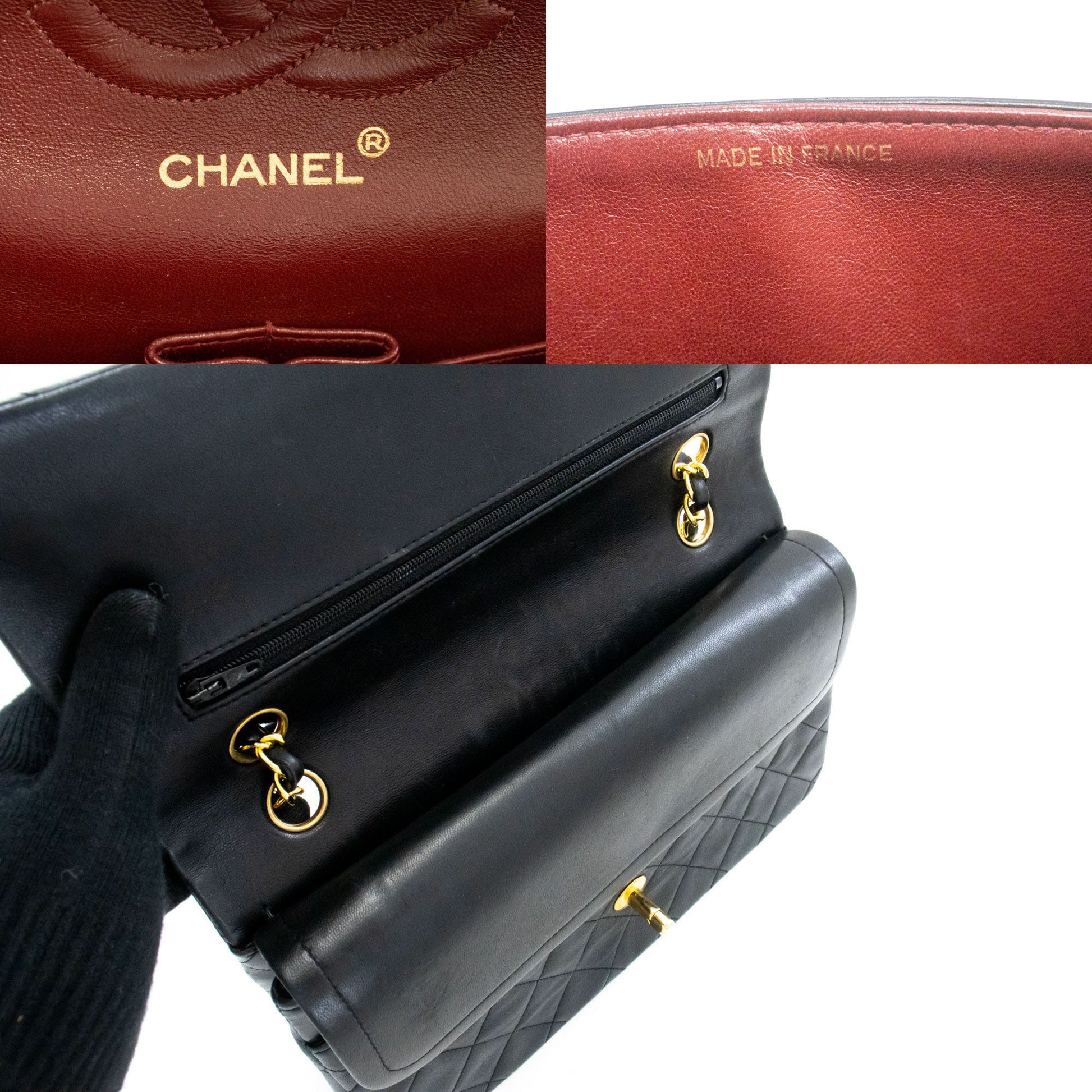 CHANEL Classic Double Flap 10" Chain Schoudertas Zwart Lamsleer aj5 hannari-shop