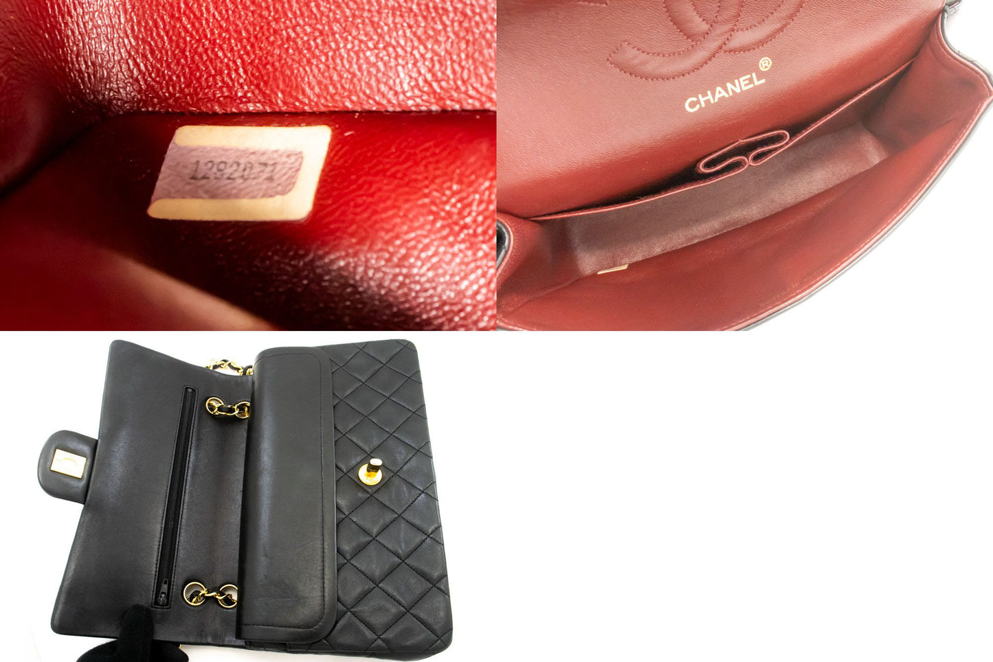 CHANEL Classic Double Flap 10" Chain Schoudertas Zwart Lamsleer aj5 hannari-shop