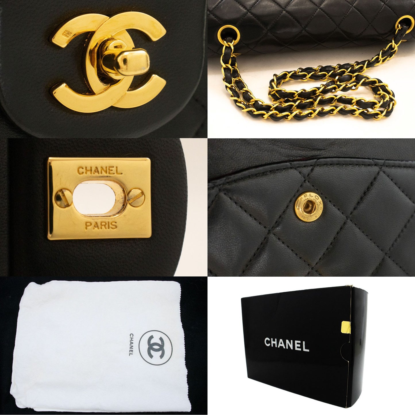 CHANEL Classic Double Flap 10" Chain Schoudertas Zwart Lamsleer aj8 hannari-shop