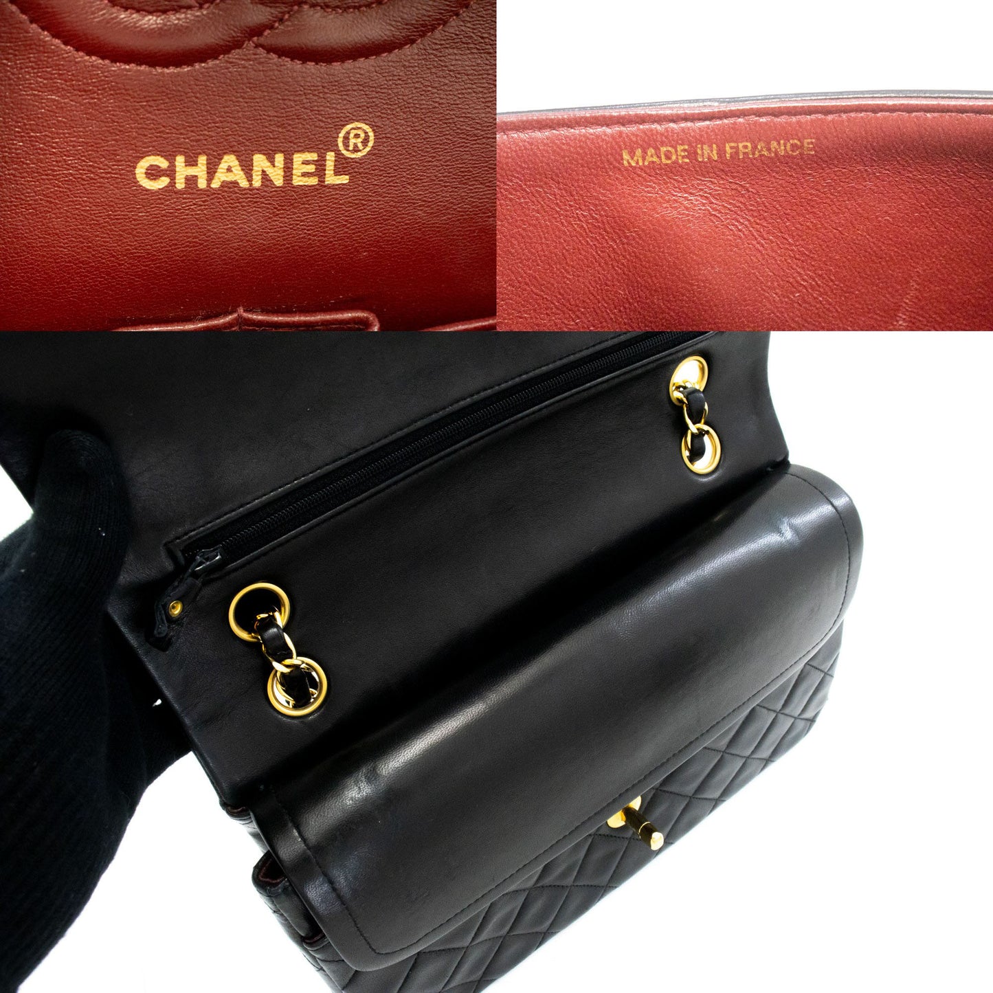 CHANEL Classic Double Flap 10" Chain Schoudertas Zwart Lamsleer aj8 hannari-shop