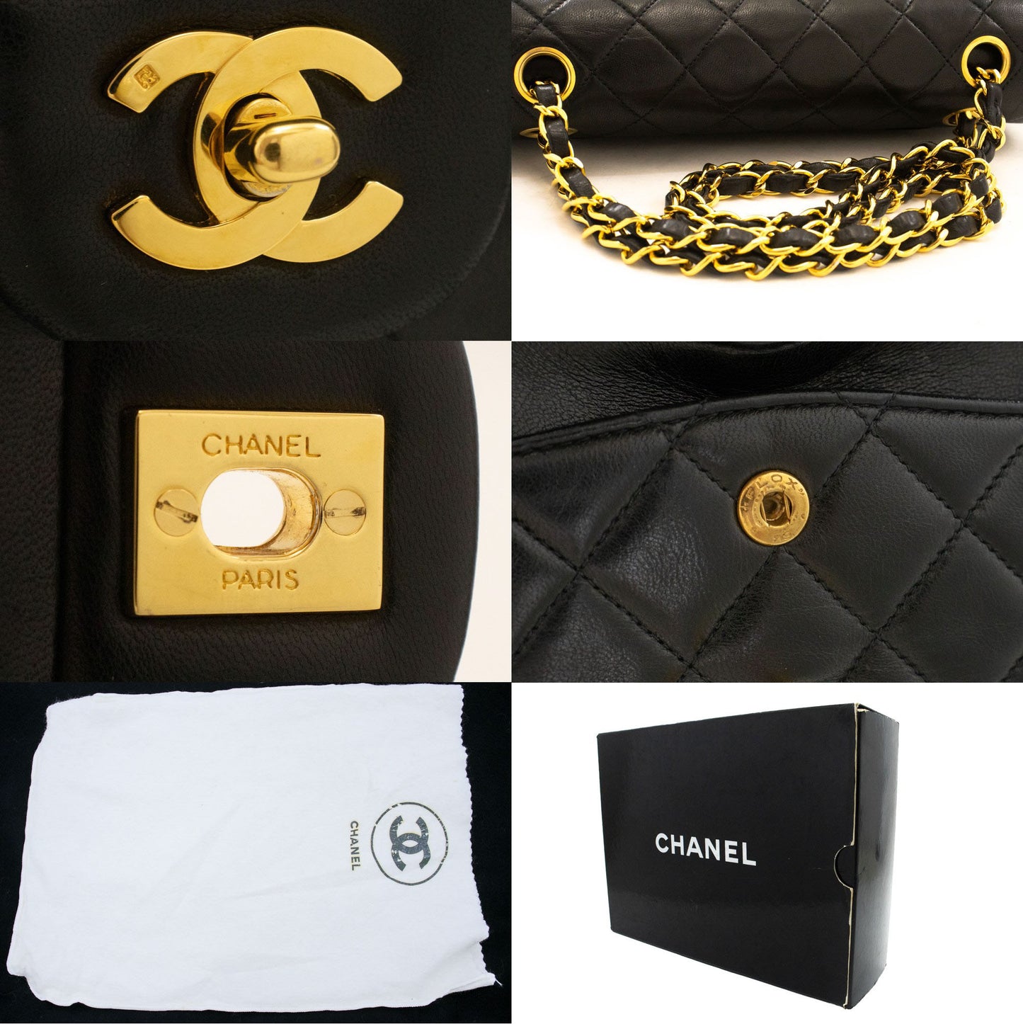 CHANEL Classic Double Flap 9" Chain Schoudertas Zwart Lamsleer aj7 hannari-shop