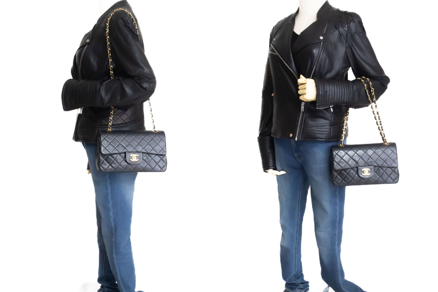 CHANEL Classic Double Flap 9" Chain Shoulder Bag Black Lambskin ag6 hannari-shop