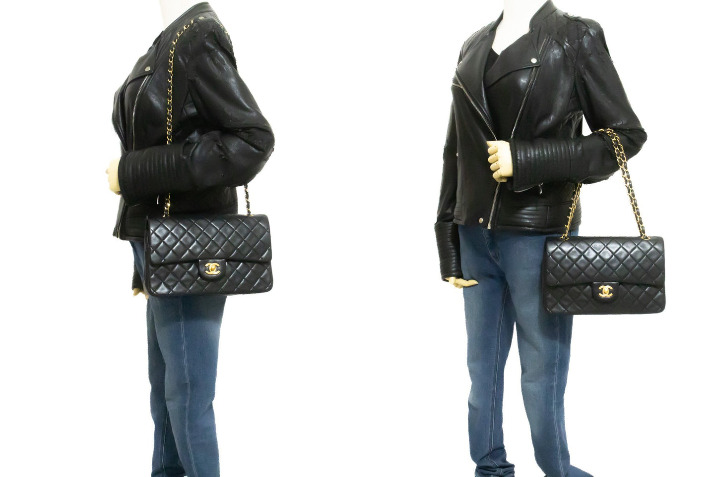 CHANEL Classic Double Flap 10" Chain Shoulder Bag Black Lambskin am3 hannari-shop