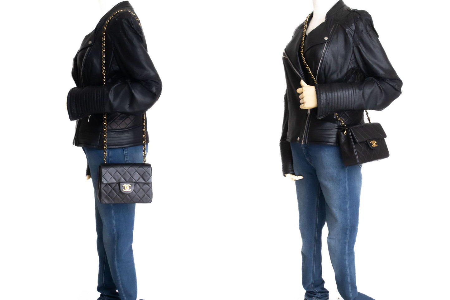 CHANEL Mini Square Small Chain Shoulder Bag Crossbody Black Lamb af1 hannari-shop