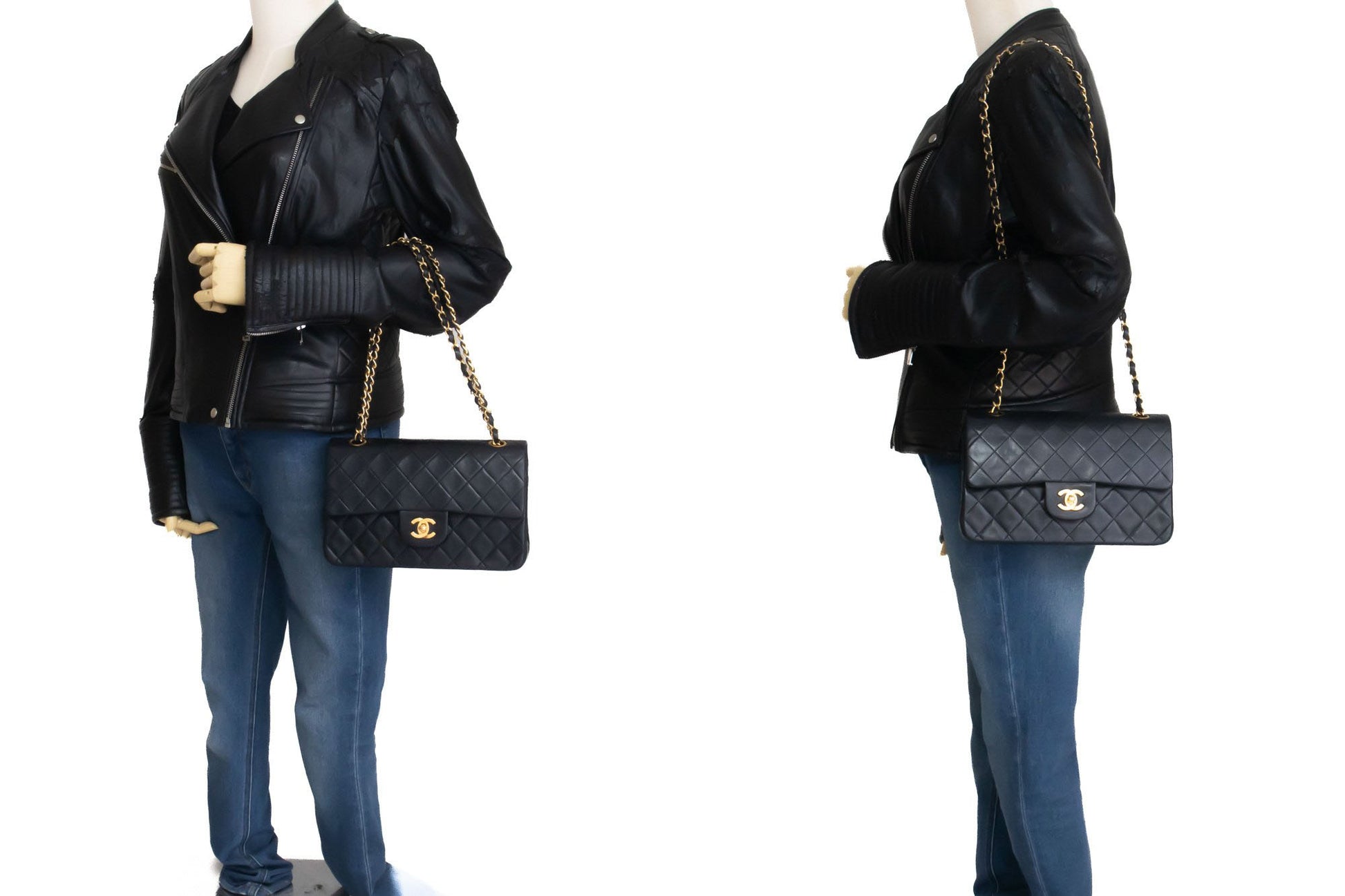 CHANEL Classic Double Flap 9" Chain Schoudertas Zwart Lamsleer ak5 hannari-shop