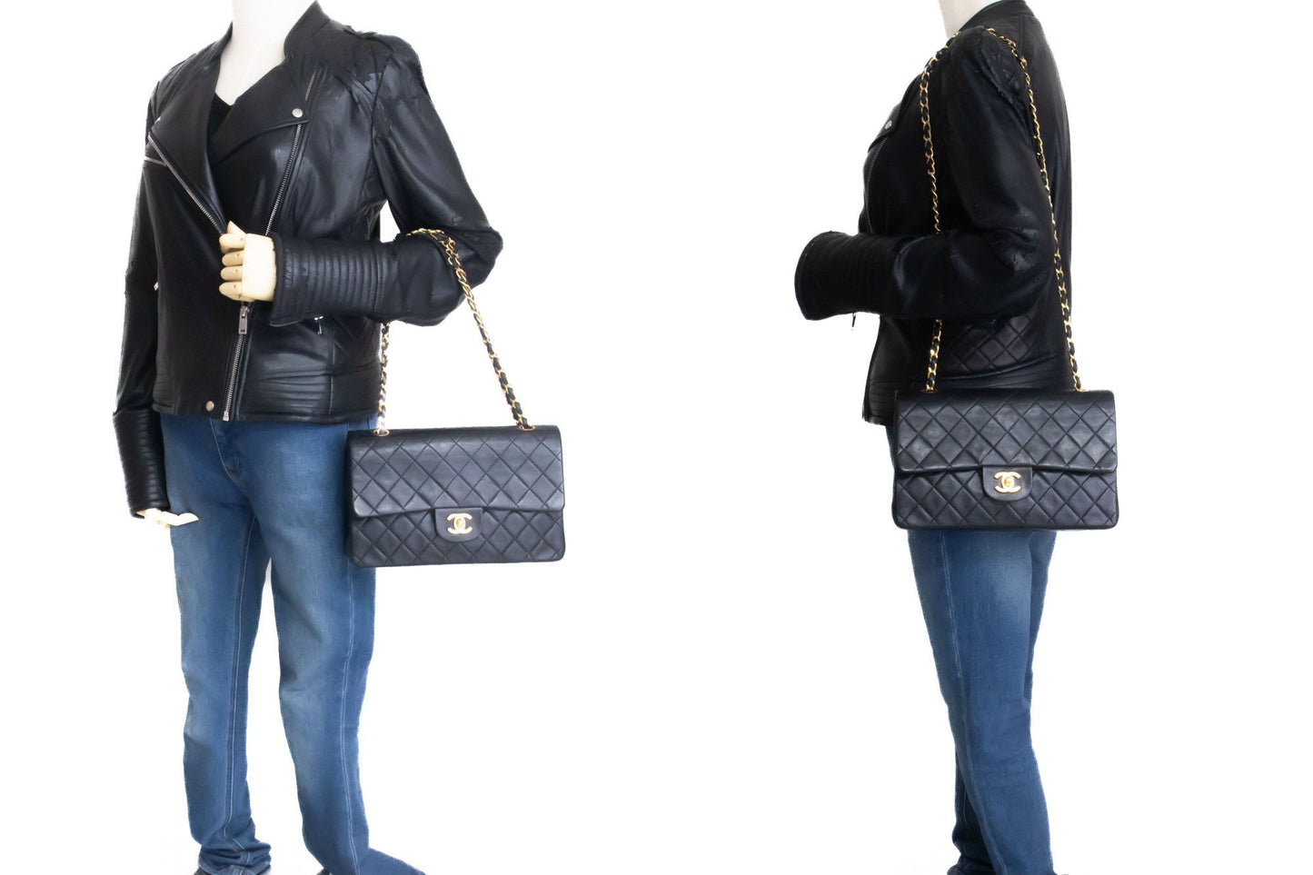 CHANEL Classic Double Flap 10" Chain Schoudertas Zwart Lamsleer ag5 hannari-shop