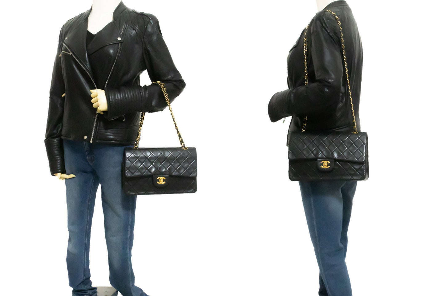 CHANEL Classic Double Flap 10" Chain Shoulder Bag Black Lambskin am2 hannari-shop
