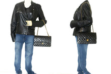 CHANEL Classic Double Flap 10" Chain Shoulder Bag Black Lambskin p77 hannari-shop