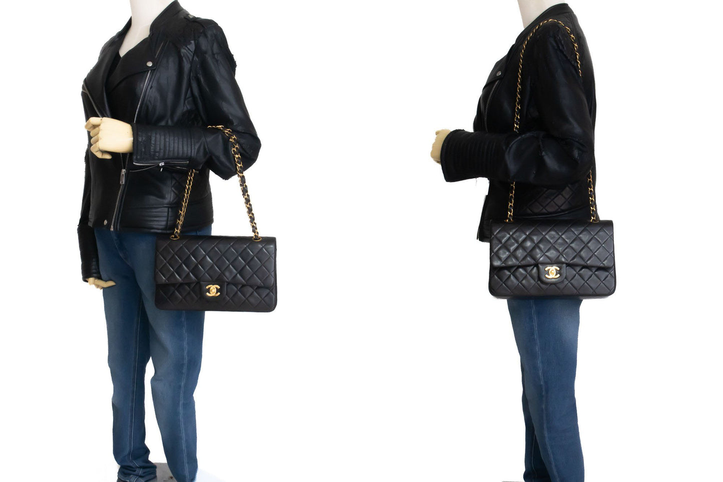 CHANEL Classic Double Flap 10" Chain Schoudertas Zwart Lamsleer ak4 hannari-shop
