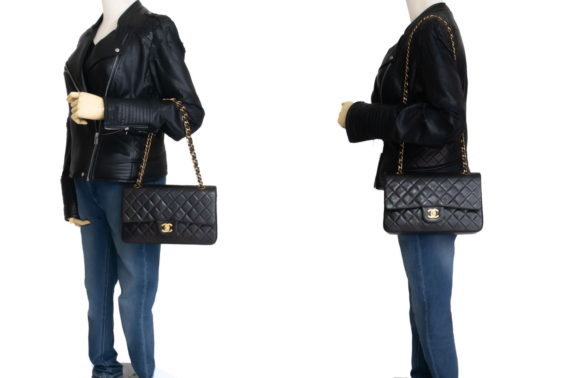 CHANEL Classic Double Flap 10" Chain Schoudertas Zwart Lamsleer ak4 hannari-shop