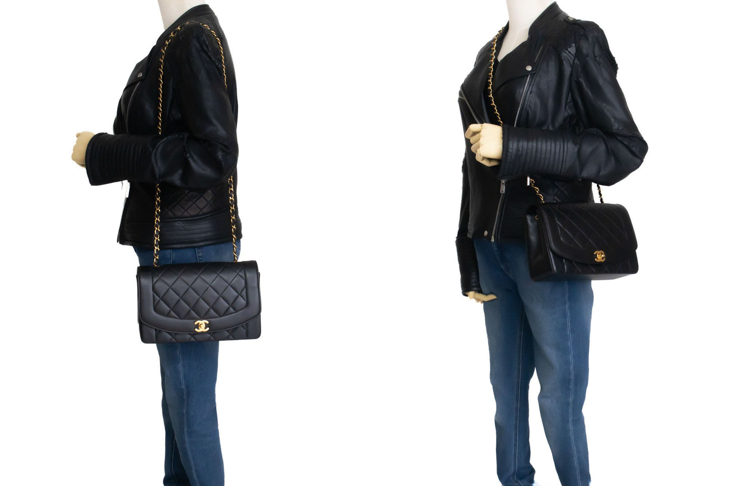 CHANEL Diana Flap Chain Schoudertas Zwart Gequilt Lamsleer ai3 hannari-shop