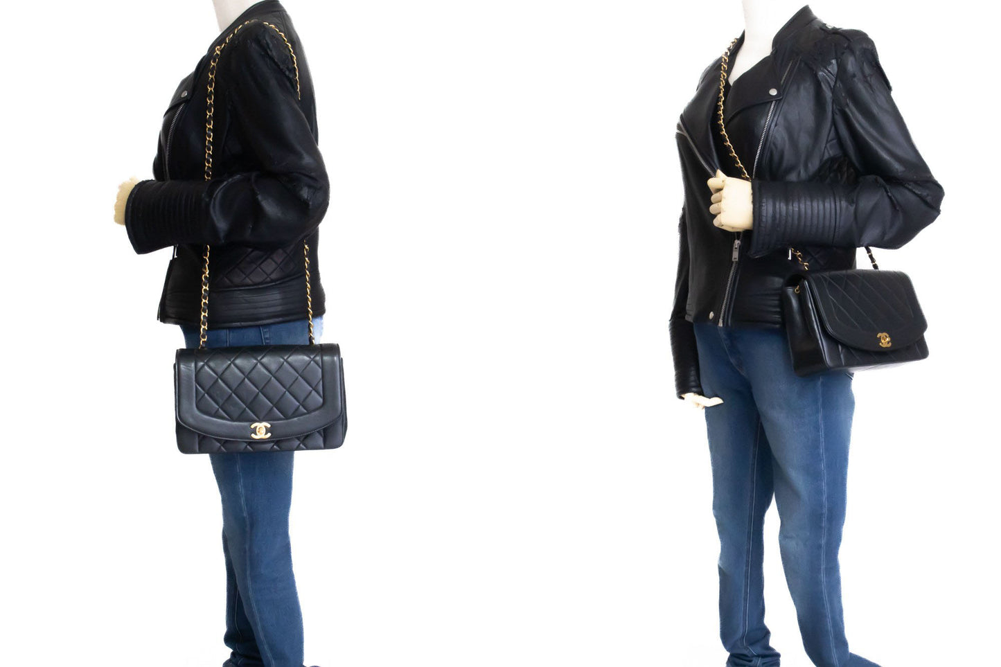 CHANEL Diana Flap Chain Schoudertas Zwart Gewatteerd Lamsleer Portemonnee ah2 hannari-shop