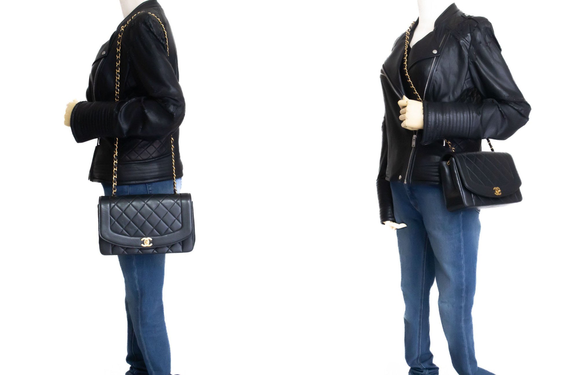CHANEL Diana Flap Chain Schoudertas Zwart Gewatteerd Lamsleer Portemonnee ah2 hannari-shop