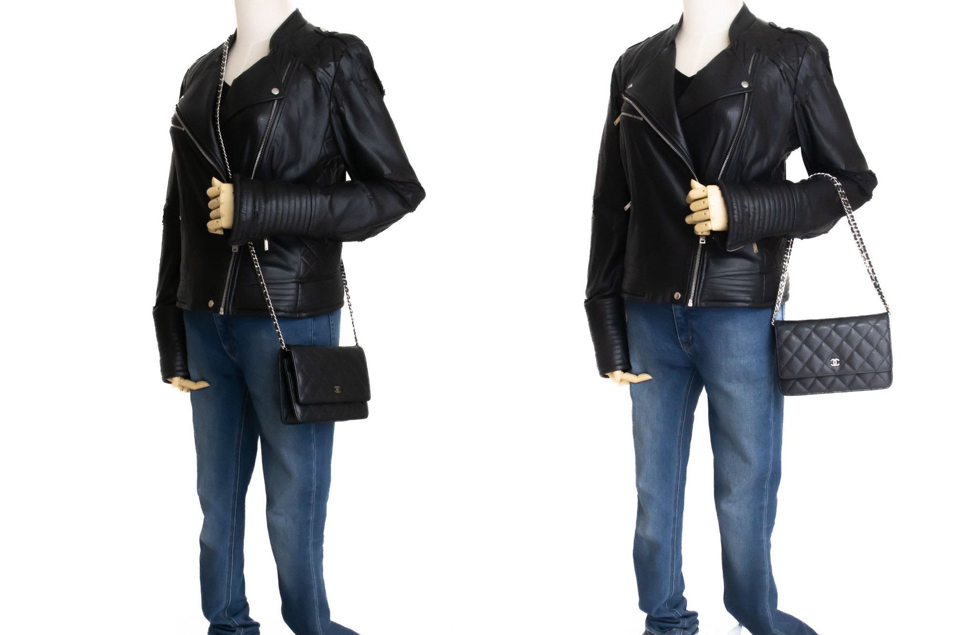 CHANEL Grained Calfskin Wallet On Chain WOC Black Shoulder Bag af7 hannari-shop