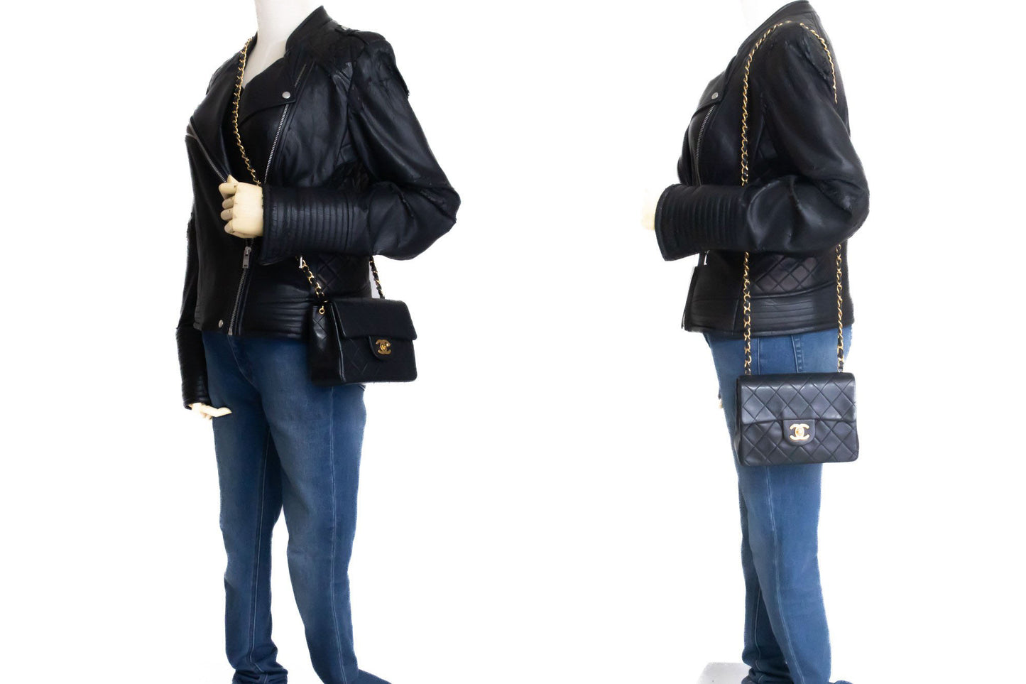 CHANEL Mini Square Small Chain Schoudertas Crossbody Zwart Lamsleer ag9 hannari-shop