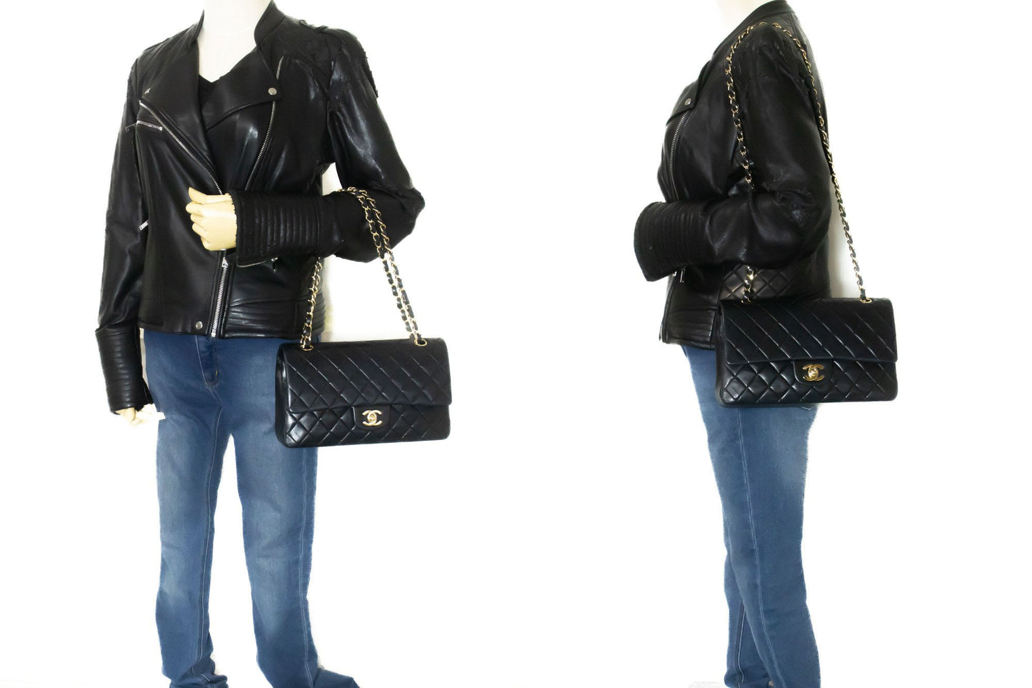 CHANEL Classic Double Flap 10" Chain Schoudertas Zwart Lamsleer ac9 hannari-shop