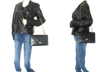 CHANEL Classic Double Flap 10" Chain Shoulder Bag Black Lambskin p87 hannari-shop