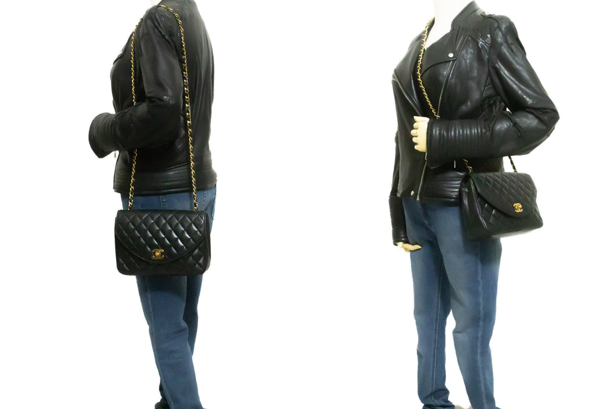 CHANEL Half Moon Chain Shoulder Bag Crossbody Black Quilted Flap an3 hannari-shop