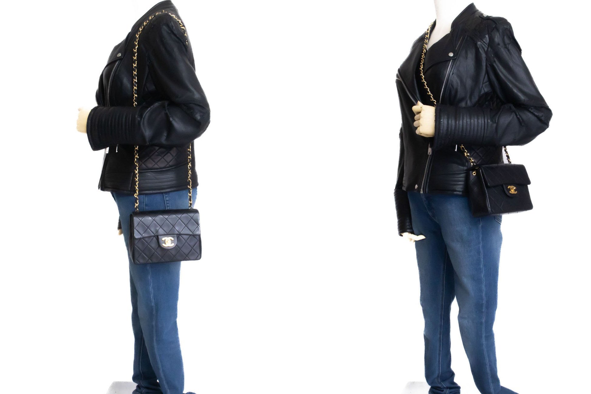 CHANEL Mini Square Kleine Chain Shoulder Bag Crossbody Zwart Lam ag7 hannari-shop