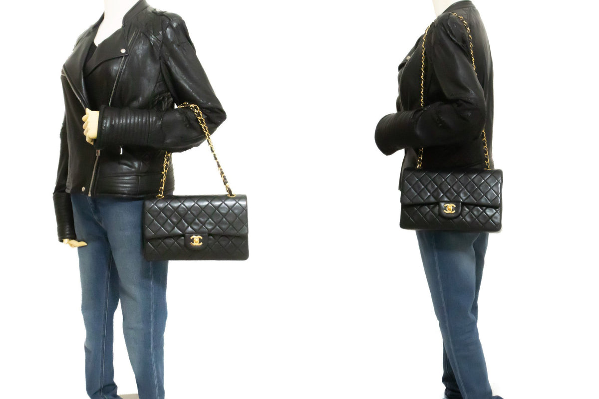 CHANEL Classic Double Flap 10" Chain Schoudertas Zwart Lamsleer ap6 — op etalagepop hannari-shop