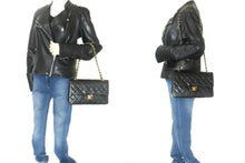 CHANEL Classic Double Flap 10" Chain Shoulder Bag Black Lambskin p82 hannari-shop