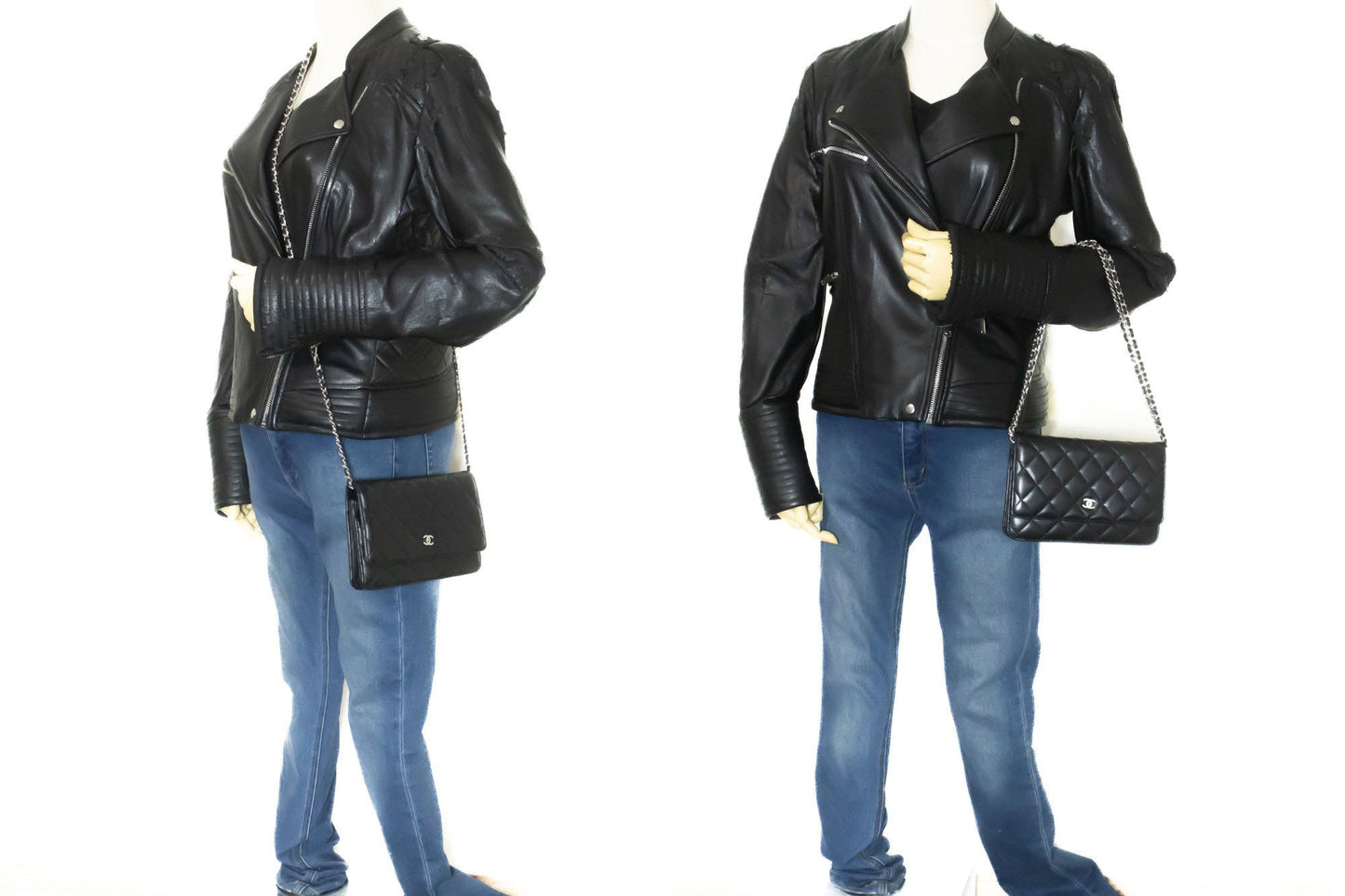 CHANEL Zwarte Classic Wallet On Chain WOC Schoudertas Lamsleer ab8 hannari-shop