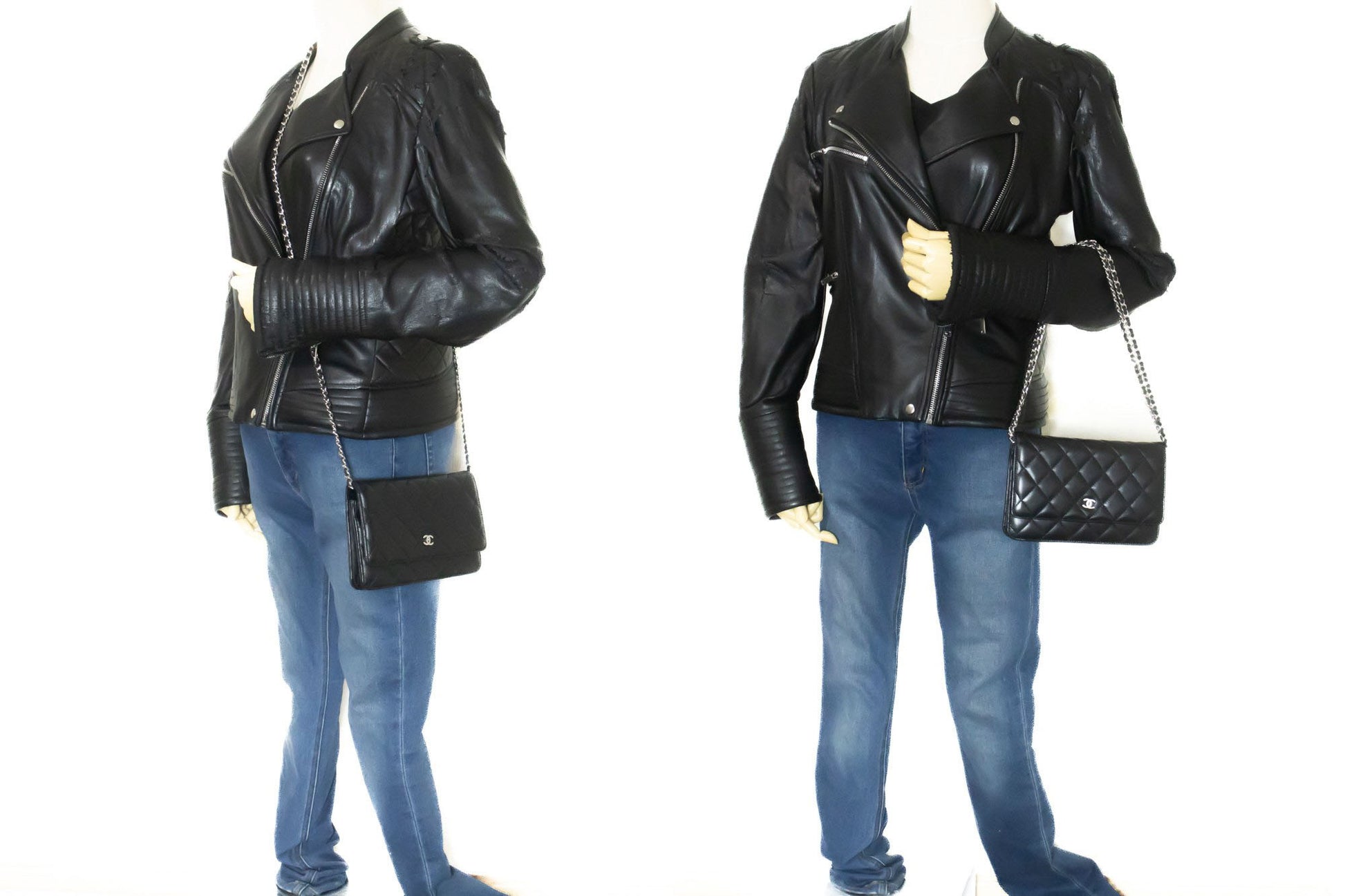 CHANEL Zwarte Classic Wallet On Chain WOC Schoudertas Lamsleer ab8 hannari-shop