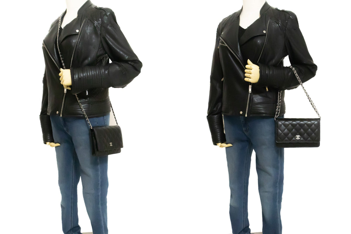 CHANEL Zwarte Classic Wallet On Chain WOC Schoudertas Lamsleer ap5 — op paspop hannari-shop