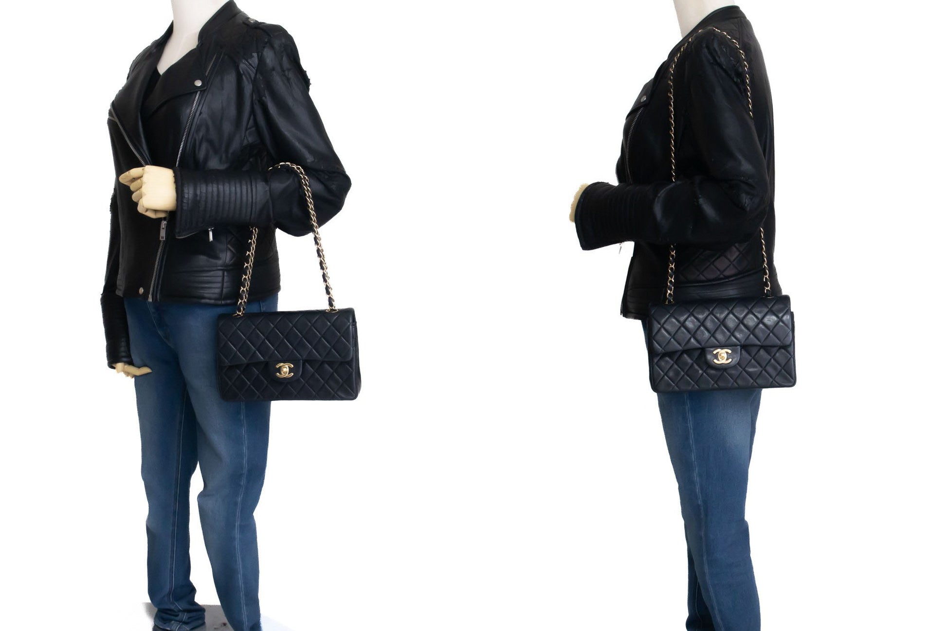 CHANEL Classic Double Flap 9" Chain Schoudertas Zwart Lamsleer ai6 hannari-shop