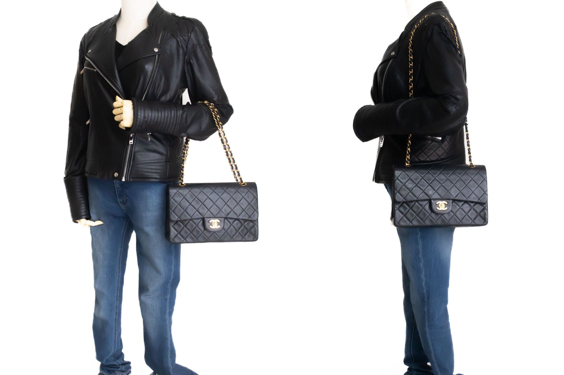 CHANEL Classic Double Flap 10" Chain Schoudertas Zwart Lamsleer ag1 hannari-shop
