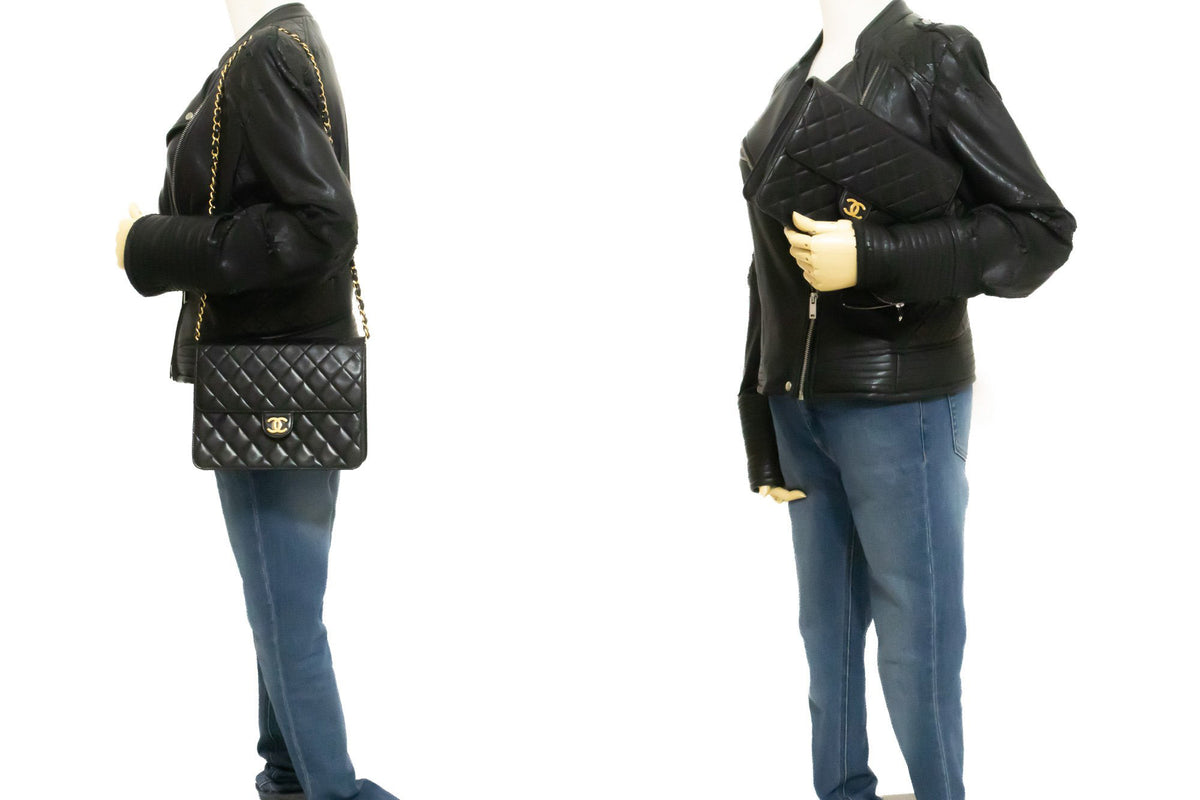 CHANEL Small Chain Schoudertas Clutch Zwart Gewatteerde Flap Lamsskin ap4 — op paspop hannari-shop