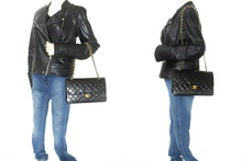 CHANEL Classic Double Flap 10" Chain Shoulder Bag Black Lambskin p81 hannari-shop