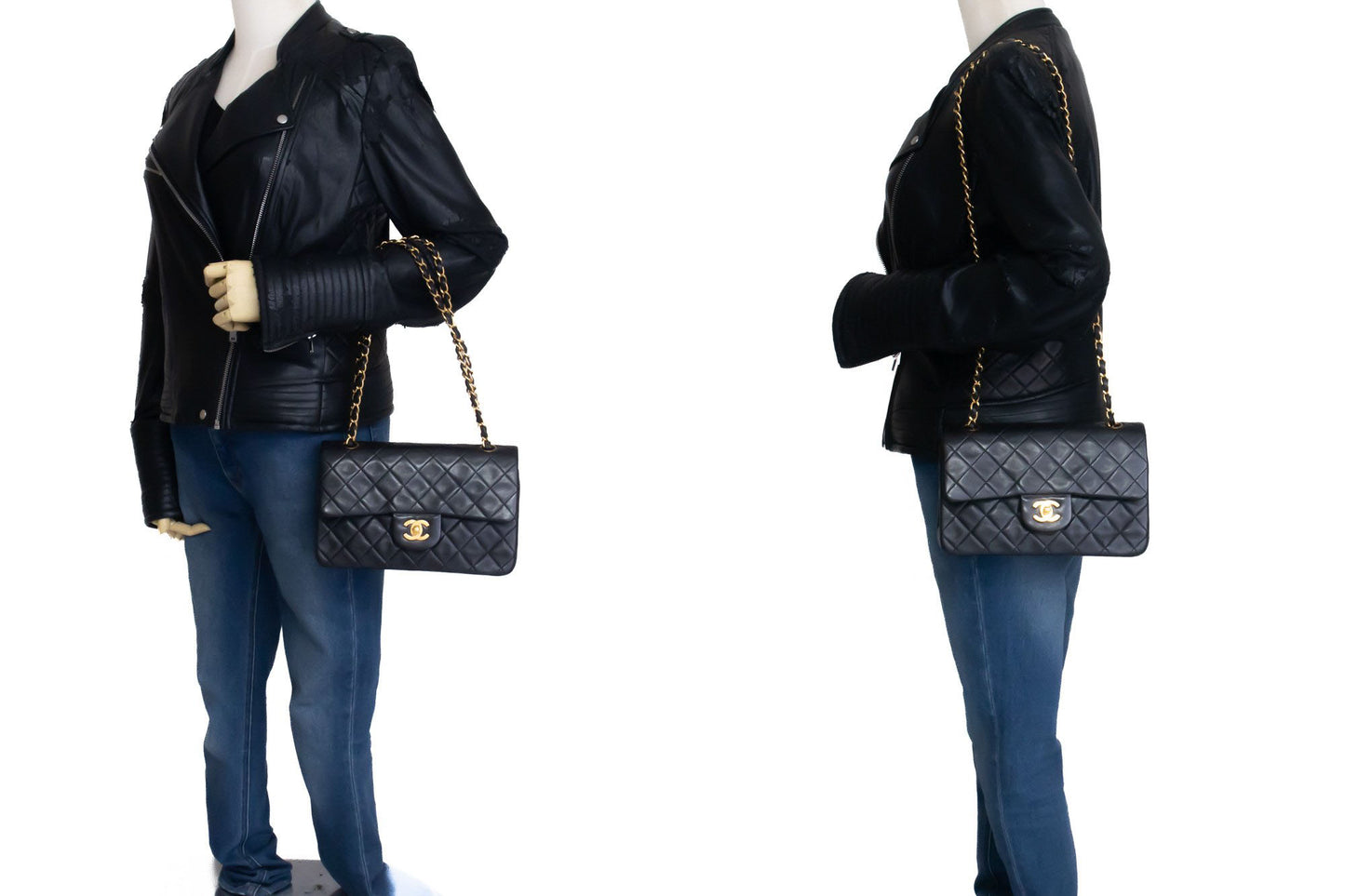 CHANEL Classic Double Flap 9" Chain Schoudertas Zwart Lamsleer ah3 hannari-shop