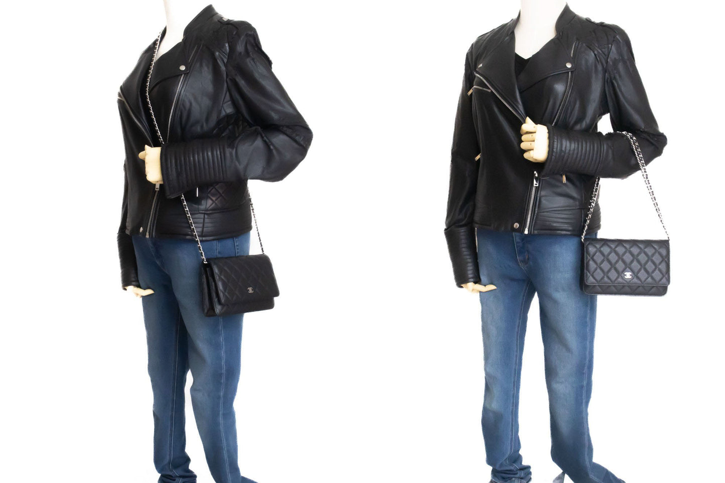 CHANEL Grained Calfskin Wallet On Chain WOC Black Shoulder Bag af5 hannari-shop