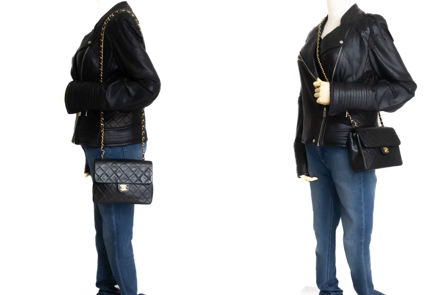 CHANEL Mini Square Small Chain Shoulder Bag Crossbody Black Lamb ag3 hannari-shop