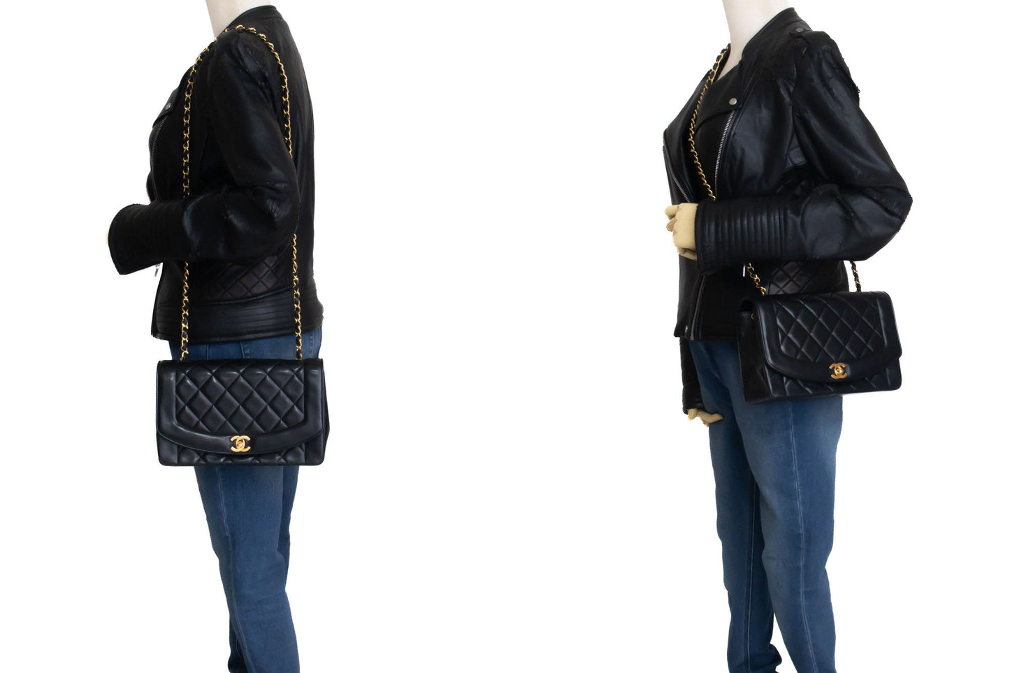 CHANEL Diana Flap Chain Schoudertas Zwart Gequilt Lamsschapenleer ak2 hannari-shop