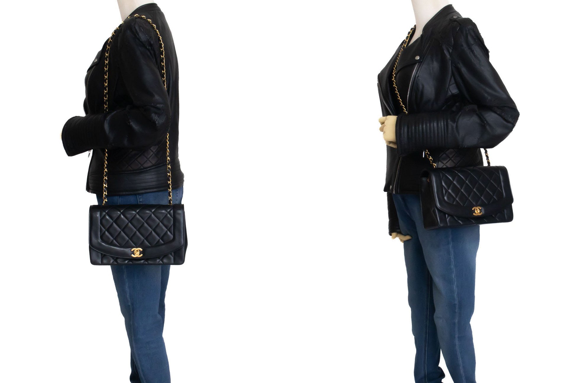 CHANEL Diana Flap Chain Schoudertas Zwart Gequilt Lamsschapenleer ak2 hannari-shop