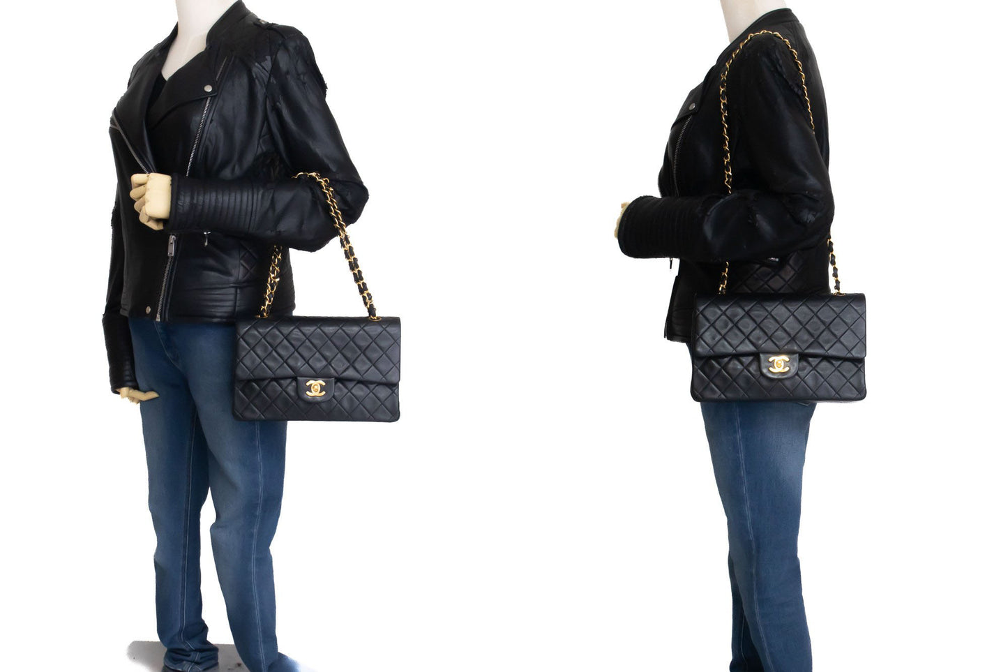 CHANEL Classic Double Flap 10" Chain Schoudertas Zwart Lamssuède ak3 hannari-shop