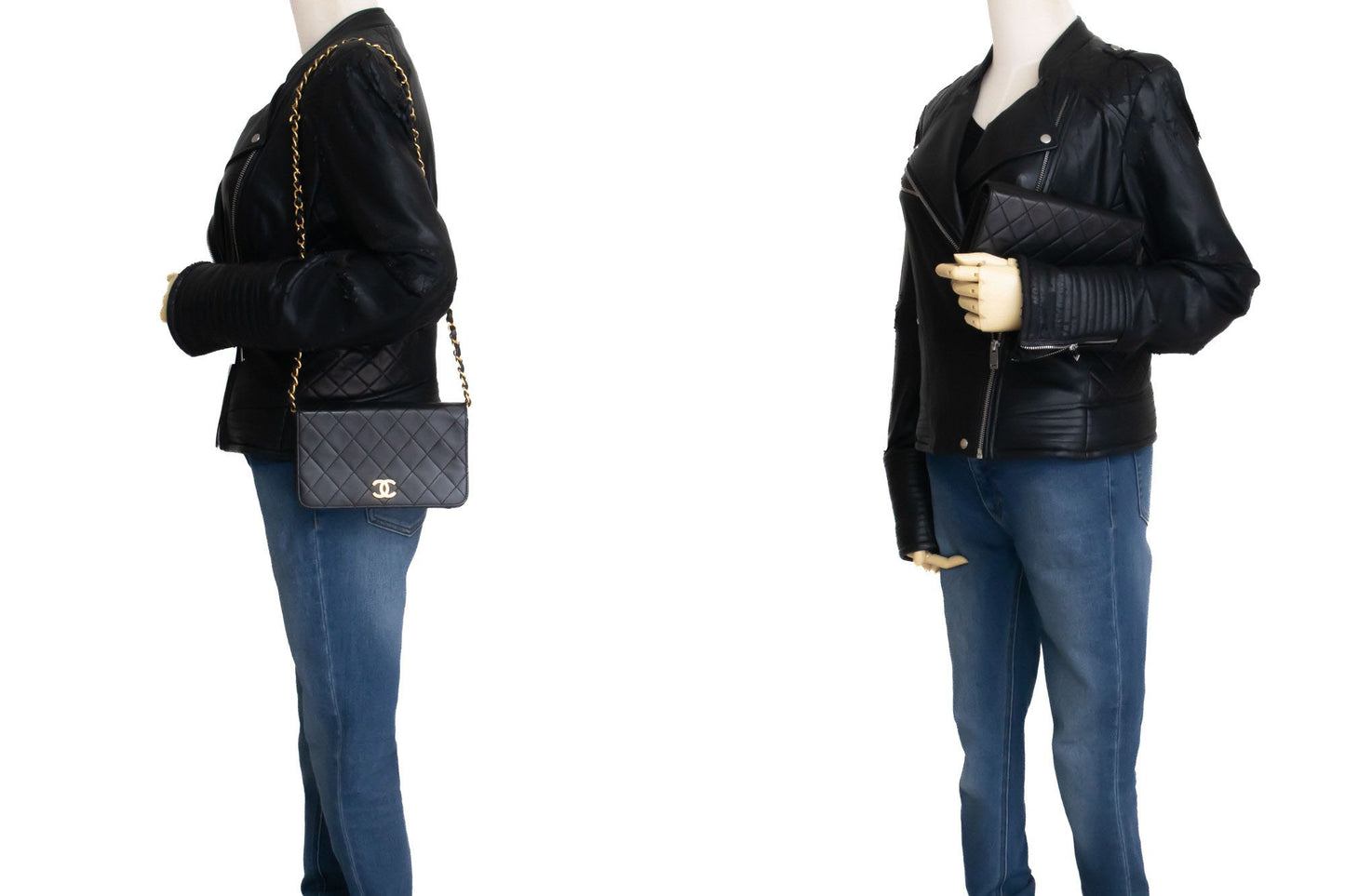 CHANEL Full Flap Small Chain Shoulder Bag Clutch Black Quilted aj2 hannari-shop