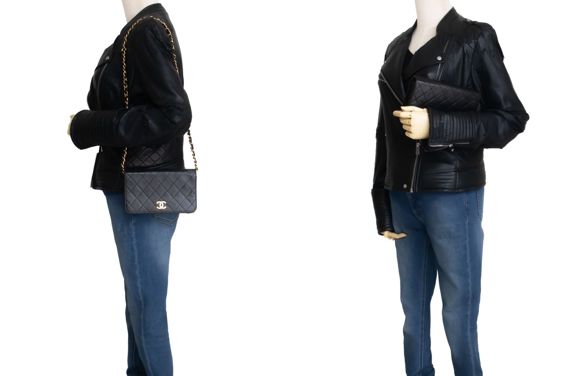CHANEL Full Flap Small Chain Shoulder Bag Clutch Black Quilted aj2 hannari-shop