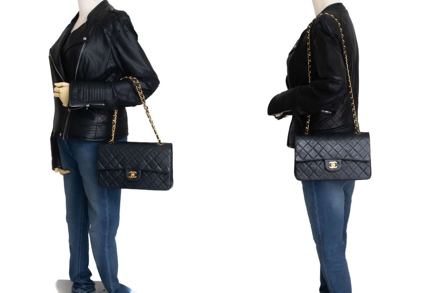 CHANEL Classic Double Flap 10" Chain Schoudertas Zwart Lamsleer aj5 hannari-shop