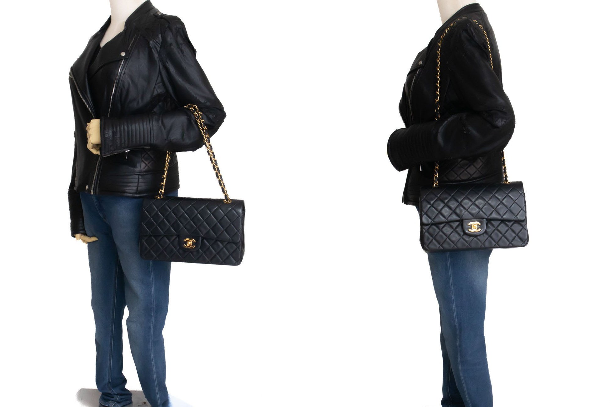 CHANEL Classic Double Flap 10" Chain Schoudertas Zwart Lamsleer aj8 hannari-shop